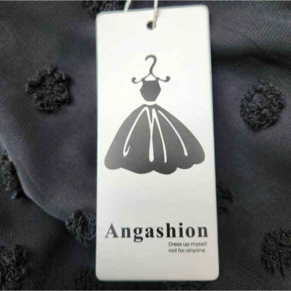 Angashion Black Shorts Romper Womens Medium Swiss Dot Short Sleeves Snaps Summer - Picture 6 of 11